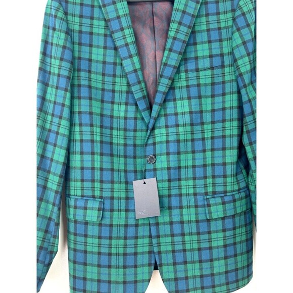 New ASOS Green Blue Tartan Plaid Mens Sz 40 Regular Blazer Jacket Sport Coat Hng - Picture 6 of 12